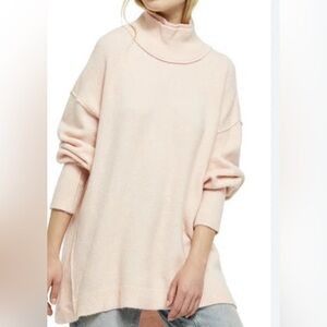 Free People Pink Afterglow Wool Blend Layered Mock Neck Tunic Sweater XS 290